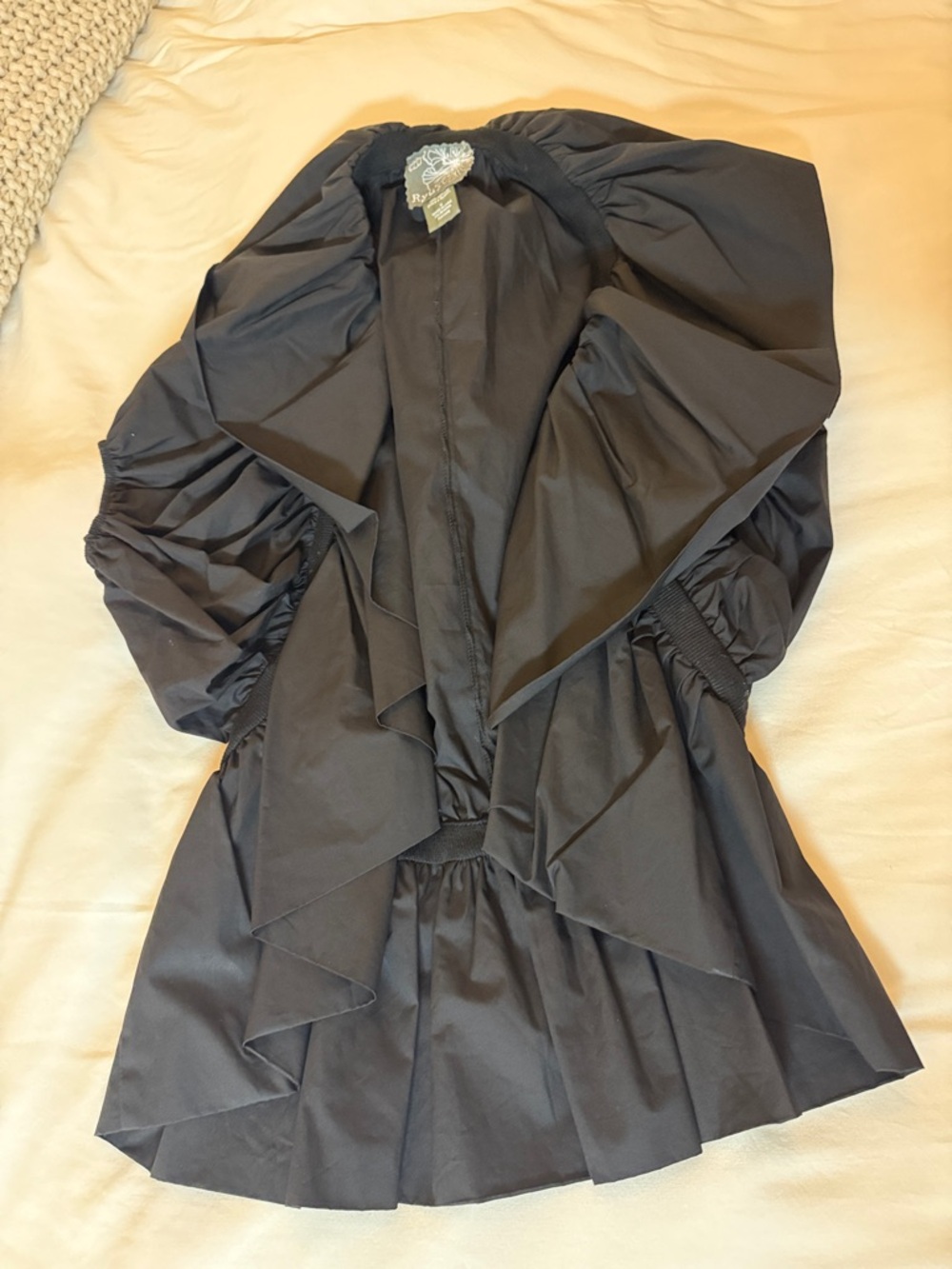 Ryu Black Ruffle-Front Trench Coat
